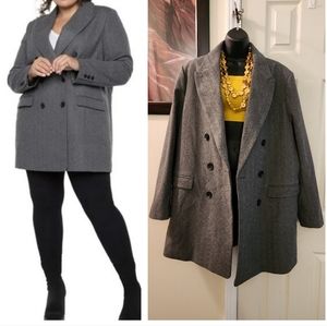 Black Tape Lined Pocketed Double Breasted Plus Size Heavyweight Blazer Jacket